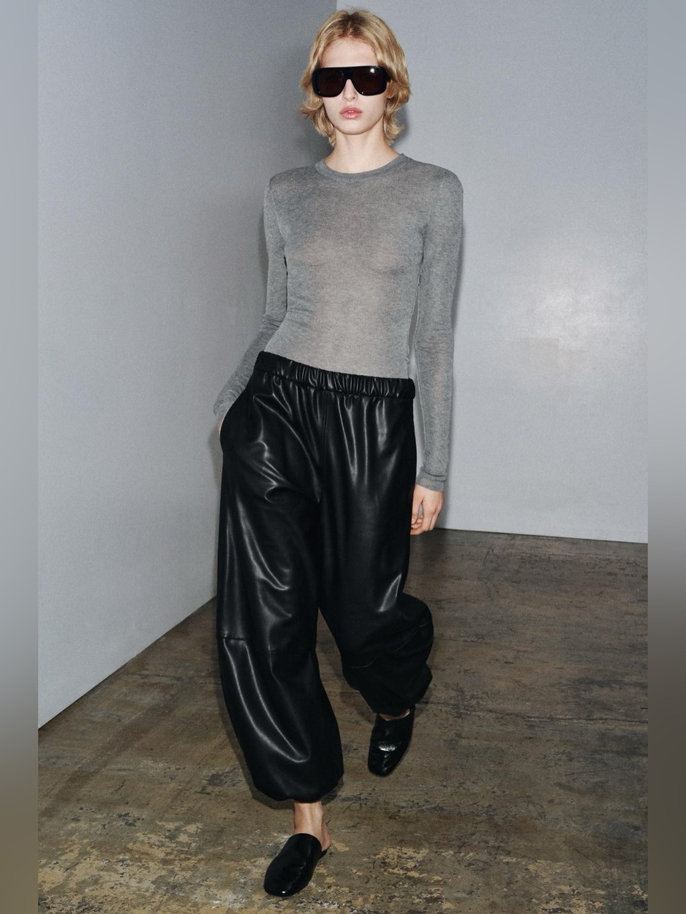 Zara ZW Collection Faux Vegan Leather Balloon Pants Black S NWT